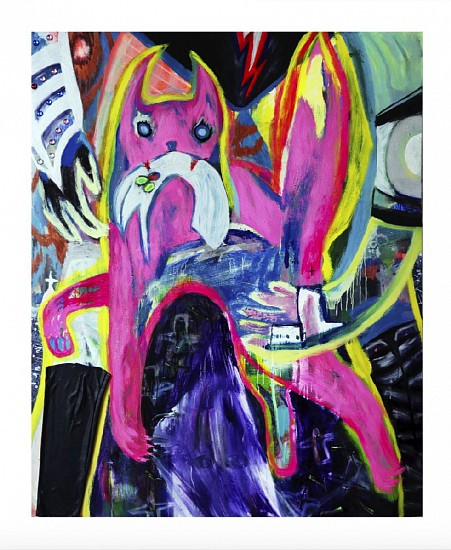 Niki Singleton, Pink Pussy, 2017
Oil, acrylic, faux leather and collage on board, 60 x 48 in. (152.4 x 121.9 cm)
NYSSSIN-00001