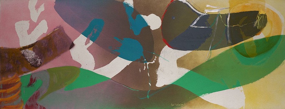 Syd Solomon, Harborite, 1975
Acrylic and aerosol enamel on canvas, 22 x 59 in. (55.9 x 149.9 cm)
© Estate of Syd Solomon
SOL-00036