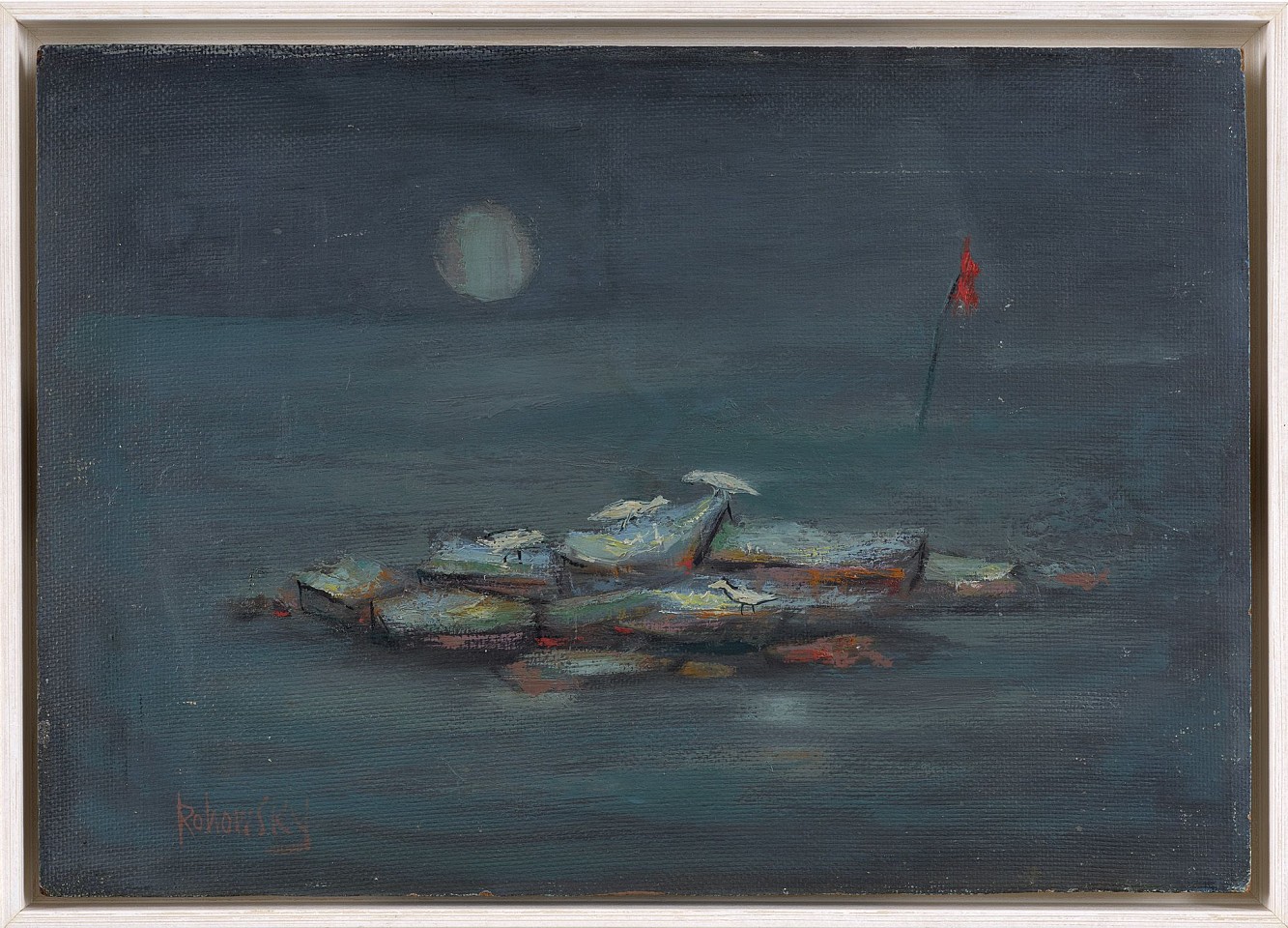 Meyers Rohowsky, Mohegan, Moonrise, c. 1965
Oil on panel, 12 1/4 x 17 1/2 in. (31.1 x 44.5 cm)
ROH-00009