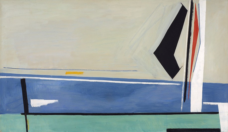 Edward Zutrau, Quiet Shapes and a Loud One | SOLD, 1954
Oil on linen, 29 x 50 in. (73.7 x 127 cm)
ZUT-00059