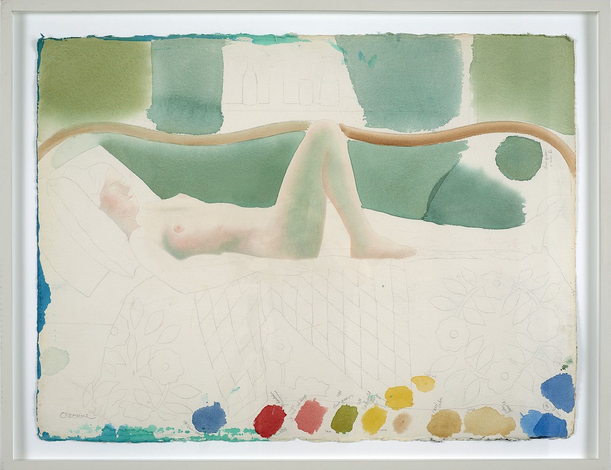 Elizabeth Osborne, Reclining Nude and Palette, 2002
Watercolor and graphite on paper, 23 x 30 in. (58.4 x 76.2 cm)
OSB-00075
