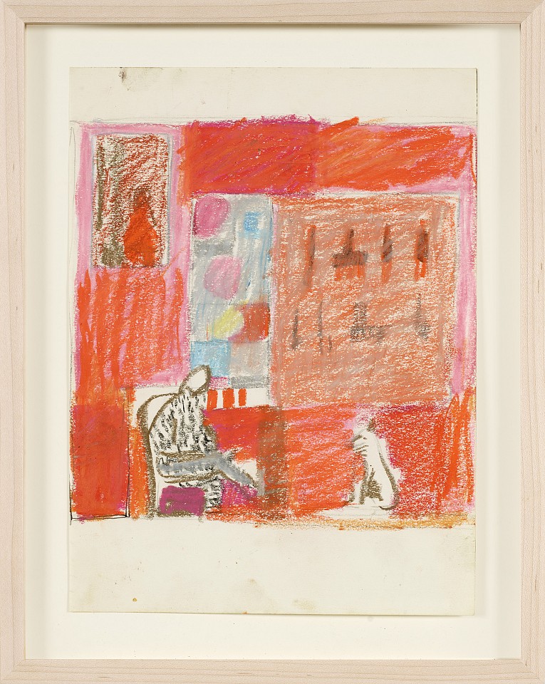 Janice Biala, Untitled (Red interior with man and dog), c.1975
Crayon and graphite on paper, 10 3/4 x 8 in. (27.3 x 20.3 cm)
BIAL-00062
