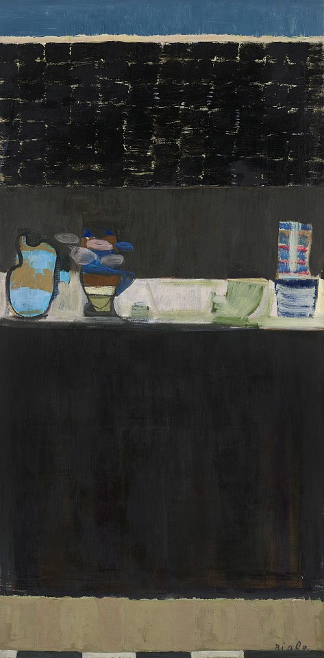 Janice Biala, Black Still Life with Blue Pot, c. 1970
Oil and collage on canvas, 76 5/8 x 38 1/4 in. (194.6 x 97.2 cm)
BIAL-00019